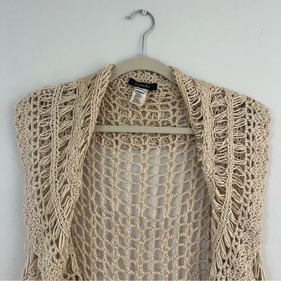 Double Zero Crochet Open Knit Cascade Vest Cardigan Medium Boho Sweater Top Y2K - Picture 5 of 11